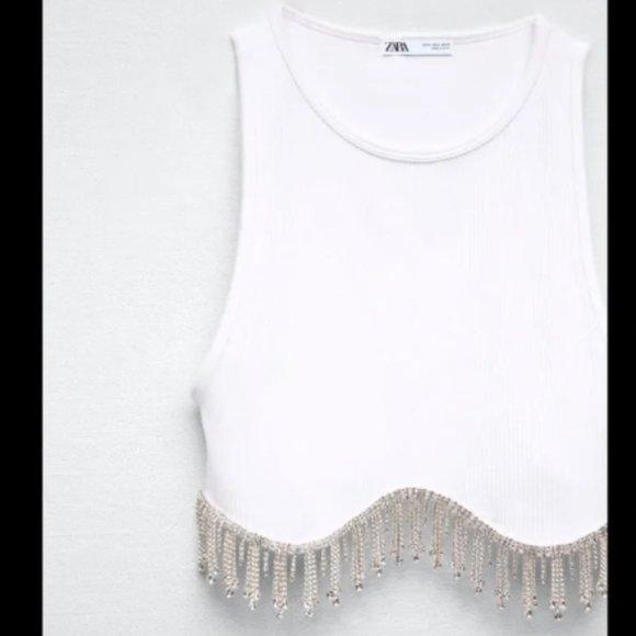 Zara Seamless Rhinestone Crop Top White Sz XS-S , M-L NWT - Picture 13 of 15